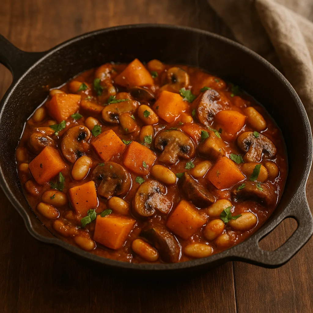 Poêlée automnale de courge, champignons et haricots blancs